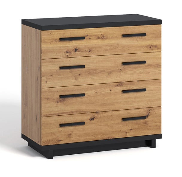 Simi GB kumode, 90 cm, Artisan Oak/melna, minimālistisks dizains, klasiska forma, ideāla kumode viesistabai vai atpūtas telpai