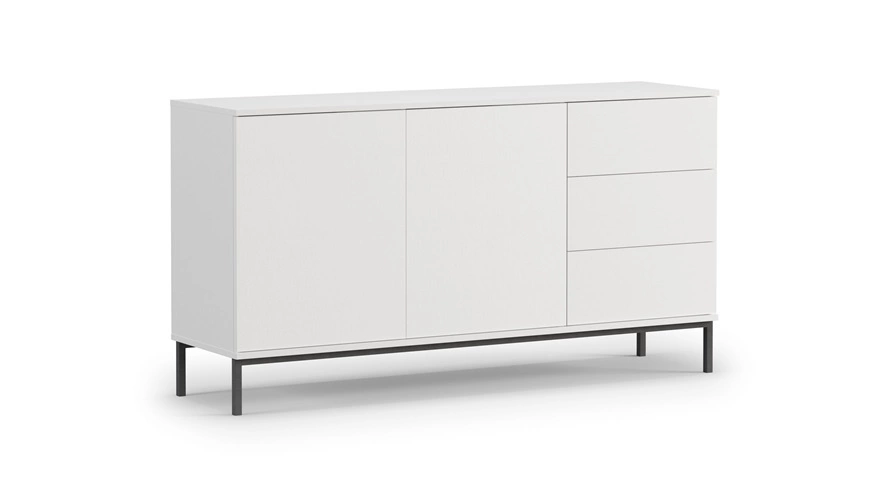Tutti kumode, 150 cm, balta, minimālistisks dizains, vienkārša forma, balstās uz metāla pamatnes, atvēršana ar piespiedienu