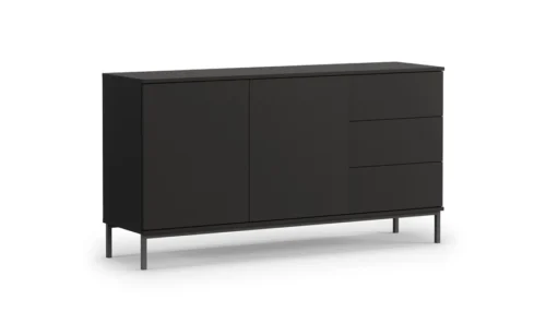 Tutti kumode, 150 cm, melna, minimālistiska dizaina, vienkārša forma, balstās uz metāla pamatnes, atveras, nospiežot