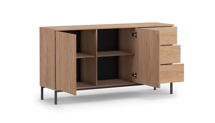 Tutti kumode, 150 cm, melna, minimālistiska dizaina, vienkārša forma, balstās uz metāla pamatnes, atveras, nospiežot — 3 attēls