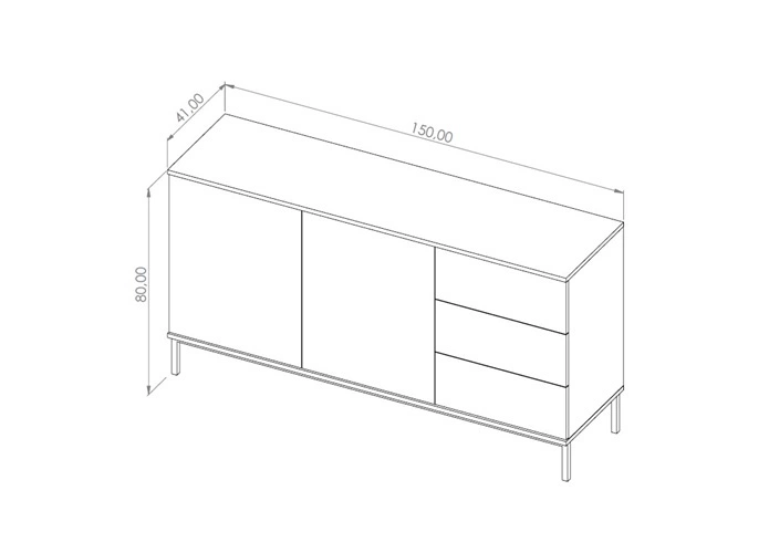 Tutti kumode, 150 cm, melna, minimālistiska dizaina, vienkārša forma, balstās uz metāla pamatnes, atveras, nospiežot — 2 attēls