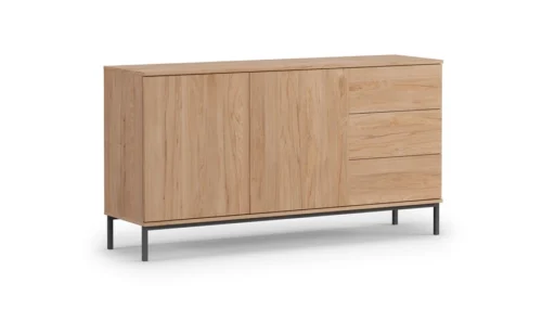 Tutti kumode, 150 cm, hikorija ozola krāsā, minimālistisks dizains, vienkāršas formas, balstās uz metāla pamatnes, atvēršana ar piespiedienu