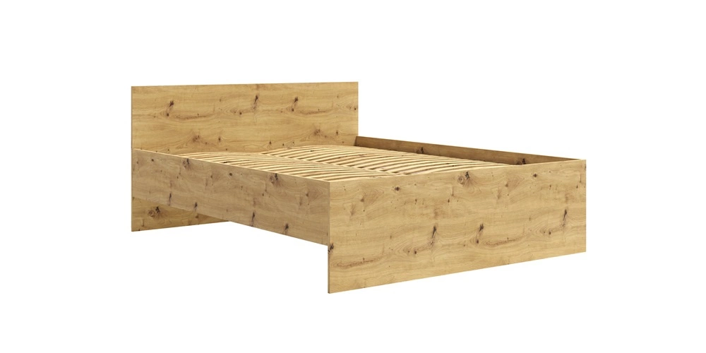 Maxione gulta 160x200 cm, mākslīgā ozola krāsā, ideāla guļamistabas gulta minimālisma cienītājiem, augsts un ērts galvgalis