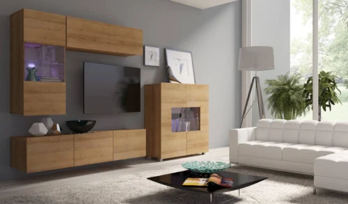 CALABRINI III” zeltainā ozola sienas skapis – izcili stilīgs, ar vienkāršām formām, piemērots jebkuram interjeram