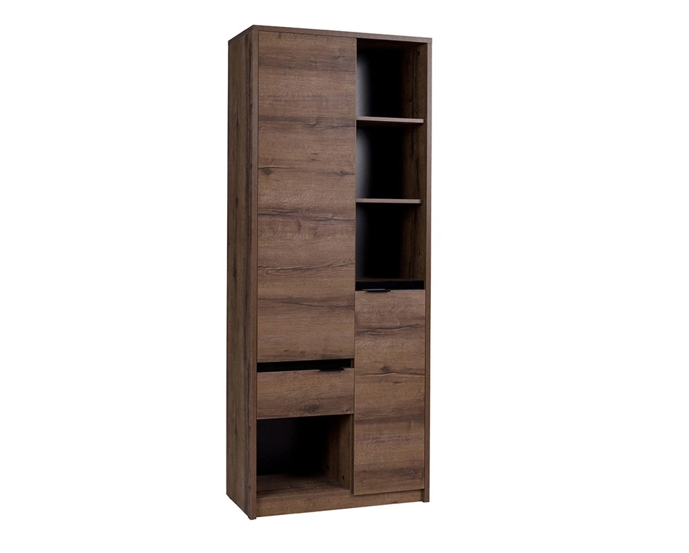 Denver grāmatu plaukts, 80 cm, Monastery ozols/spīdīgi melns, eleganti veidots grāmatu plaukts ar durvīm un atvilktnēm, ideāli piemērots birojam