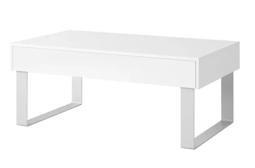 CALABRINI kafijas galdiņš, 100 cm, balts, ar atvilktni, unikāls dizains, vienkārša konstrukcija, ūdensnecaurlaidīga galda virsma