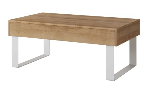 CALABRINI kafijas galdiņš, 100 cm, zeltaina ozola krāsā, ar atvilktni, unikāls dizains, vienkārša konstrukcija, pret izšļakstīšanos izturīga virsma