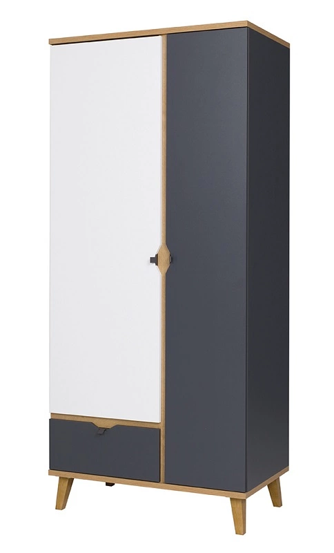 Memone skapis, 90 cm, zeltaina ozola/balta/grafīta krāsā, moderns dizains, ideāls skapis jauniešu istabai vai gaitenim — изображение 4