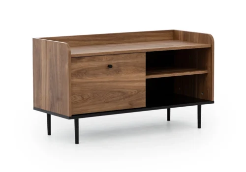 Apallo TV skapītis, 100 cm, brendija ozola krāsā, Castello krāsā, oriģināla dizaina skapja korpuss, kas uzstādīts uz metāla kājām, augstas galda virsmas malas