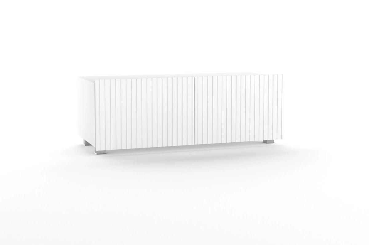 Auksts TV skapis 100 cm, balts, ar pakarināšanas iespēju, stilīga rievota priekšpuse, eleganta moderna stila mēbeļu forma — изображение 5