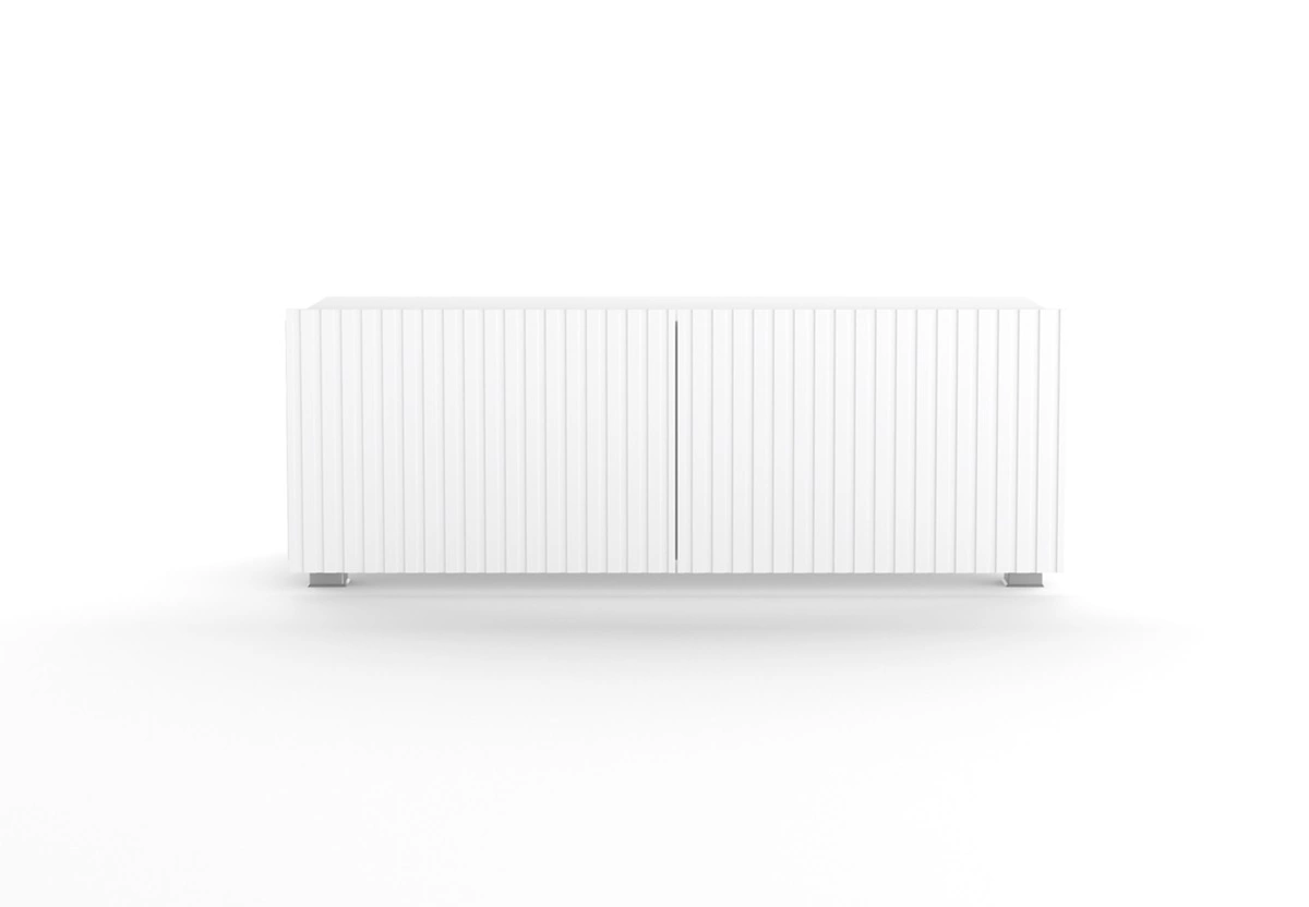 Auksts TV skapis 100 cm, balts, ar pakarināšanas iespēju, stilīga rievota priekšpuse, eleganta moderna stila mēbeļu forma — изображение 4