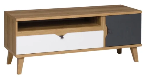 Memone TV skapis, 120 cm, zeltainais ozols/balts/grafīts, stilīgs TV skapis, lieliski piemērots jauniešu istabai skandināvu stilā.