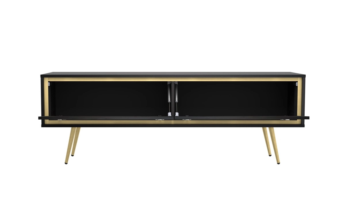Nevea TV skapītis, 150 cm, bēšs, elegants skapītis, spilgtas krāsas, oriģināls dekors jebkuram interjeram, stabilas zelta kājas — 4 attēls