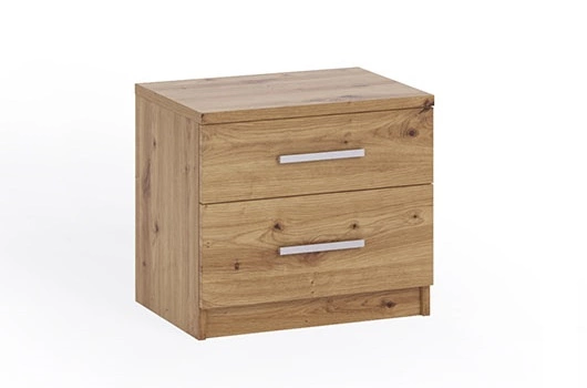 Rico Artisan Oak naktsskapītis ar atvilktnēm ir funkcionāla mēbele ar mūžīgu dizainu, ideāls galds guļamistabai.