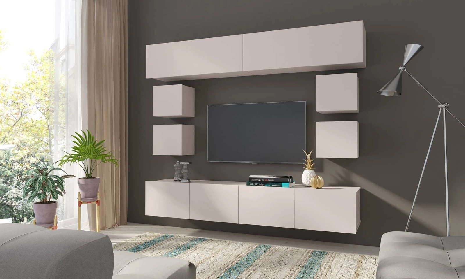 CALABRINI 34 cm bēšs sienas skapis, minimālistisks dizains, stilīgs viesistabas skapis, vienkārša forma, piemērots jebkuram interjeram — изображение 3
