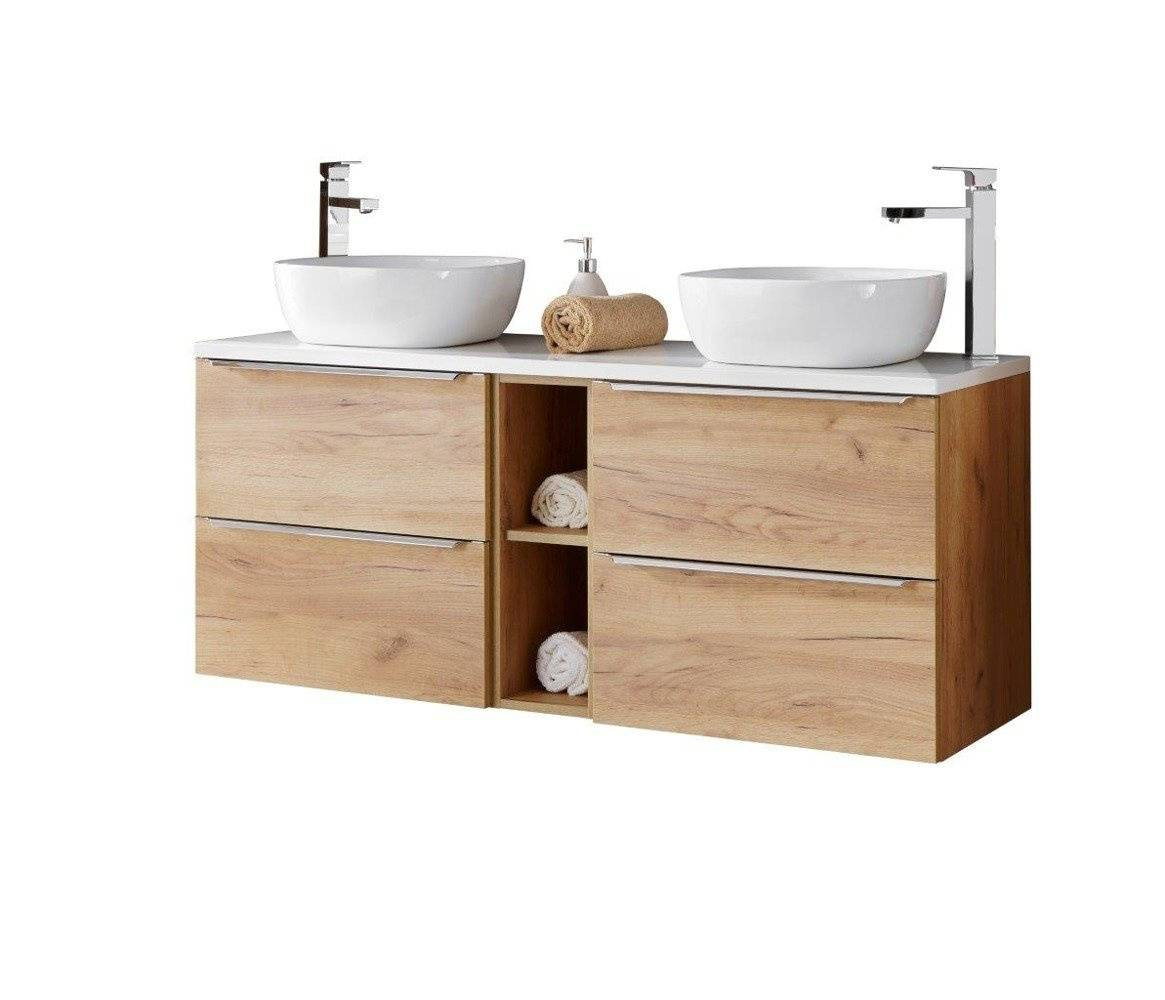 60 cm skapīši ar izlietnēm, darba virsmu un zemu skapi "Capri oak 820" ar baltu darba virsmu