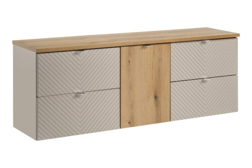 2 izlietnes skapīšu komplekts, 2S, 60 cm, ar darba virsmu un skapi ar grozu, 40 cm, Viva Cashmere Oak Coast Evoke