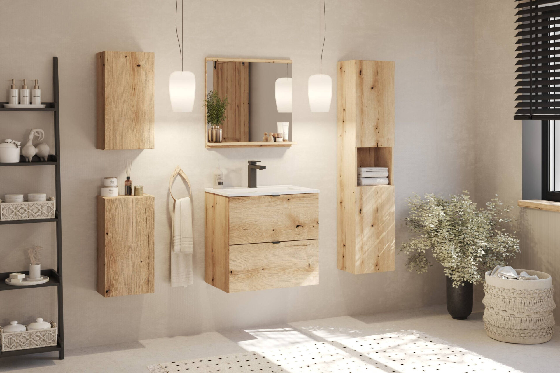 Vannas istabas mēbeļu komplekts "Nova Oak", 60 cm