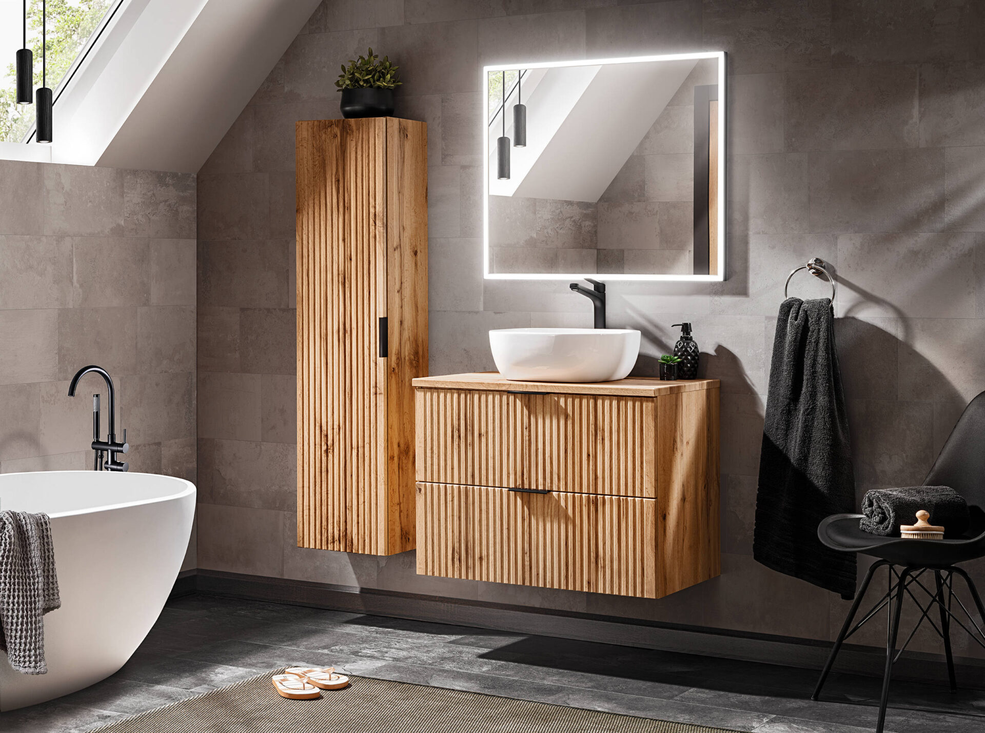 80 cm ADEL OAK skapītis ar SMILE izlietnes komplektu