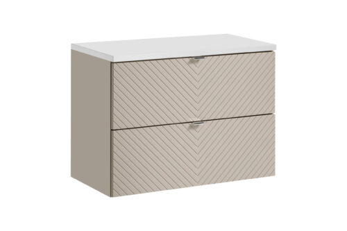 Izlietnes skapīšu komplekts ar 2 atvilktnēm, 80 cm, ar darba virsmu, Viva Cashmere White