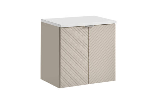 Divu durvju izlietnes skapīšu komplekts ar darba virsmu, 60 cm, Viva Cashmere White Matt