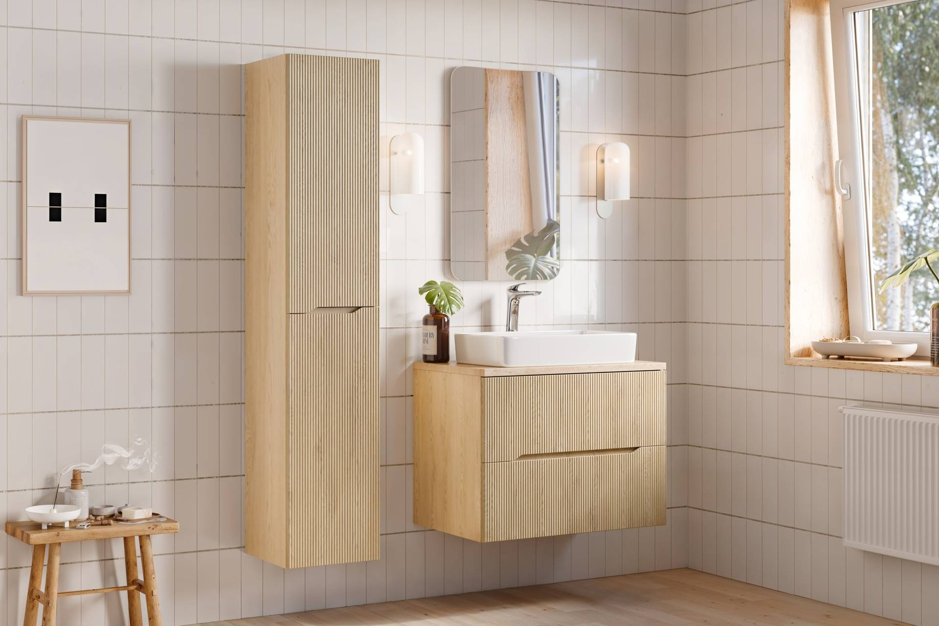 Izlietnes skapītis ar darba virsmu komplektu, 80 cm, Nordic Cremona — 3 attēls