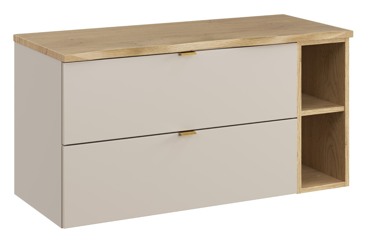 80 cm izlietnes skapīšu komplekts ar 100 cm darba virsmu un 20 cm plauktu, matēta ozolkoka Cremona kašmira krāsā