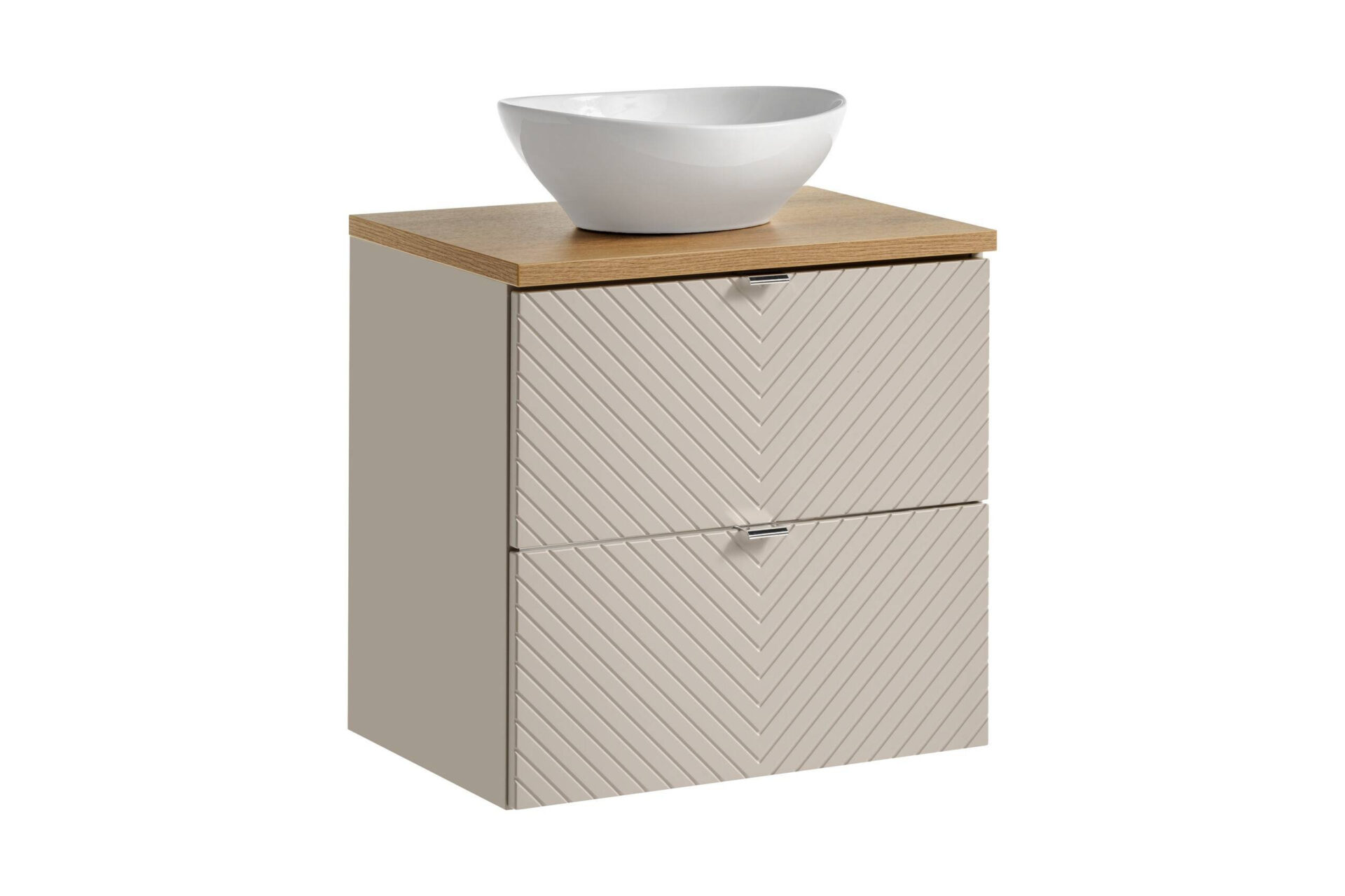 Vannas istabas skapītis ar izlietni un darba virsmu, 2 atvilktnēm, 60 cm, Viva Cashmere Oak Coast Evoke