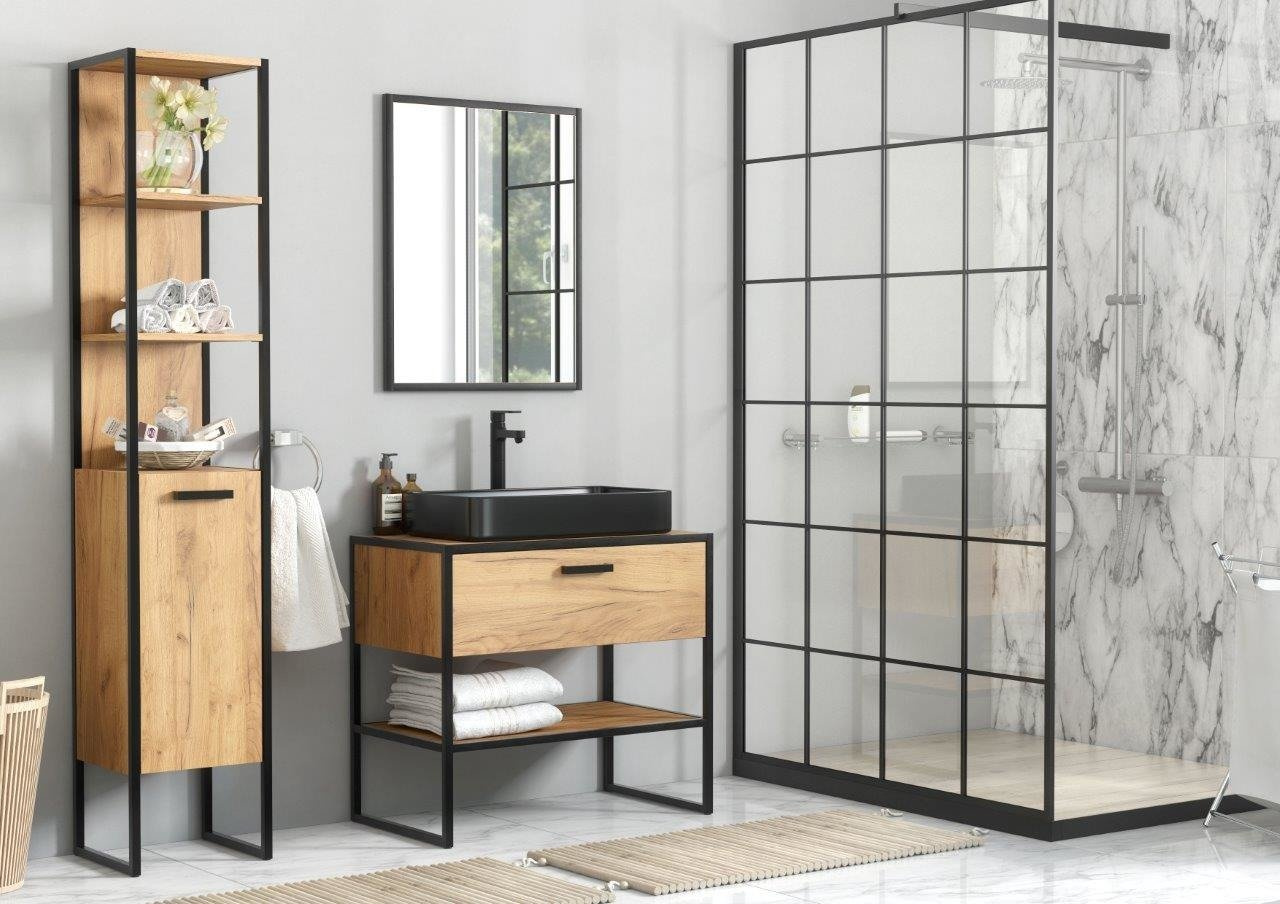 Vannas istabas mēbeļu komplekts 90 cm Brooklyn 827 + UM E-6275 Matēti melns