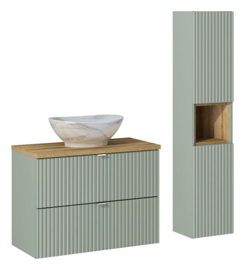 Komplekts ar ozolkoka darba virsmu un izlietni “Pati 80 cm Line Reed Green”
