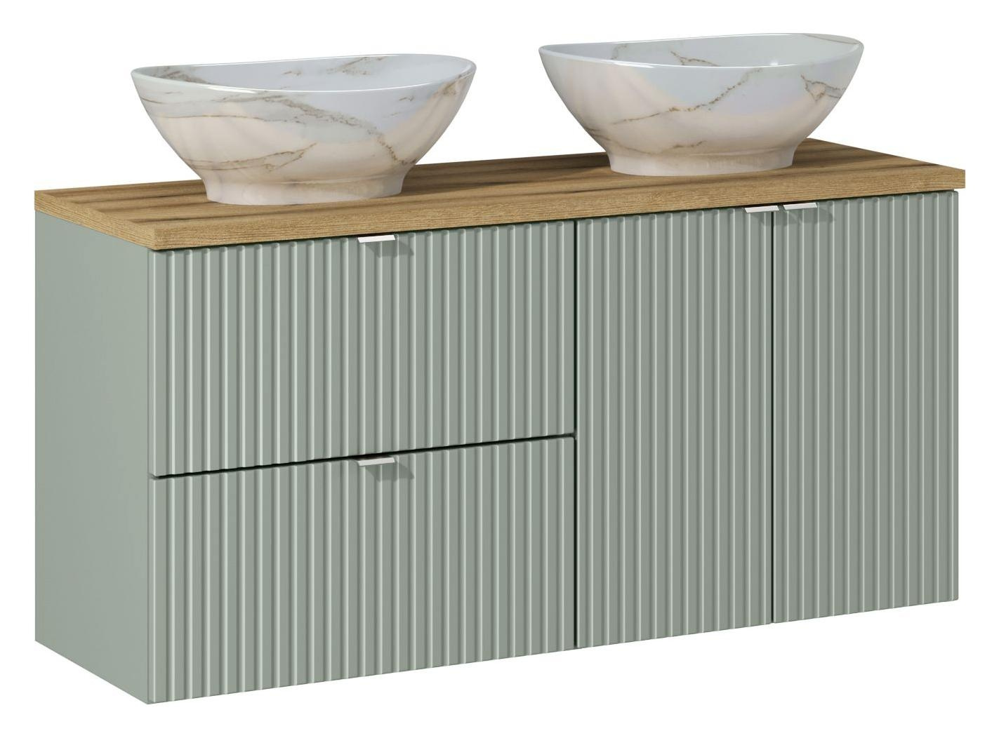 Komplekts ar ozolkoka virsmu un Pati 120 cm Line Reed Green izlietni