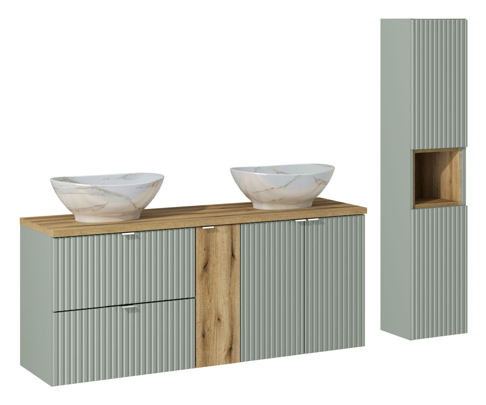 Komplekts ar ozolkoka virsmu un Pati 140 cm Line Reed Green izlietni