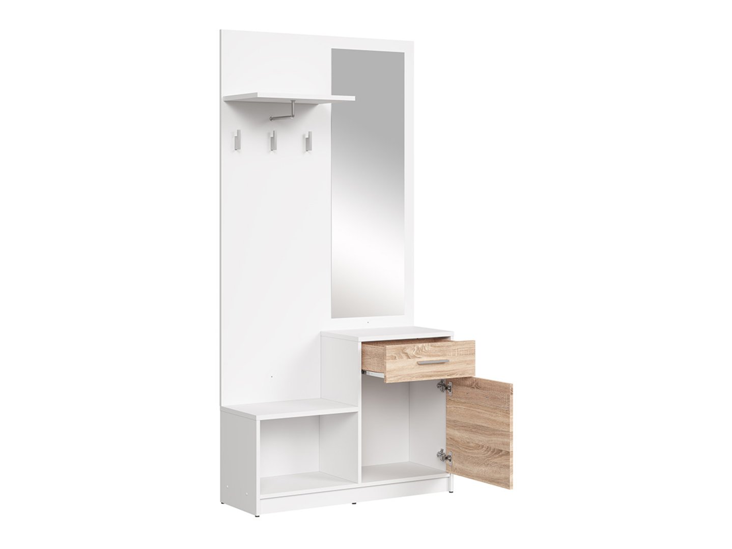 NEPO PLUS Priekšnams 90 cm baltā krāsā/sonoma ozolkoka krāsā — 3 attēls