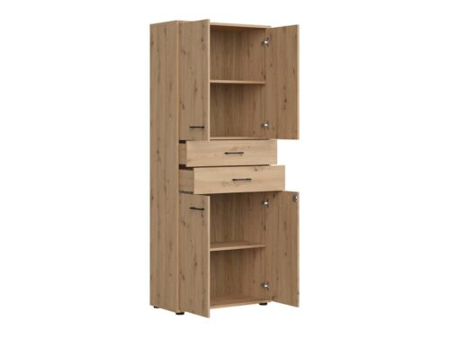 Četru durvju grāmatu skapis ar divām atvilktnēm, aizvērts, SPACE OFFICE, 80 cm, ozolkoka imitācija
