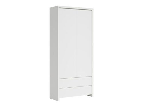Divu durvju grāmatu skapis ar divām atvilktnēm KASPIAN, 90 cm, balts/matēti balts