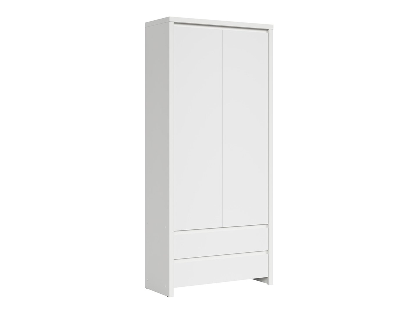 Divu durvju grāmatu skapis ar divām atvilktnēm KASPIAN, 90 cm, balts/matēti balts