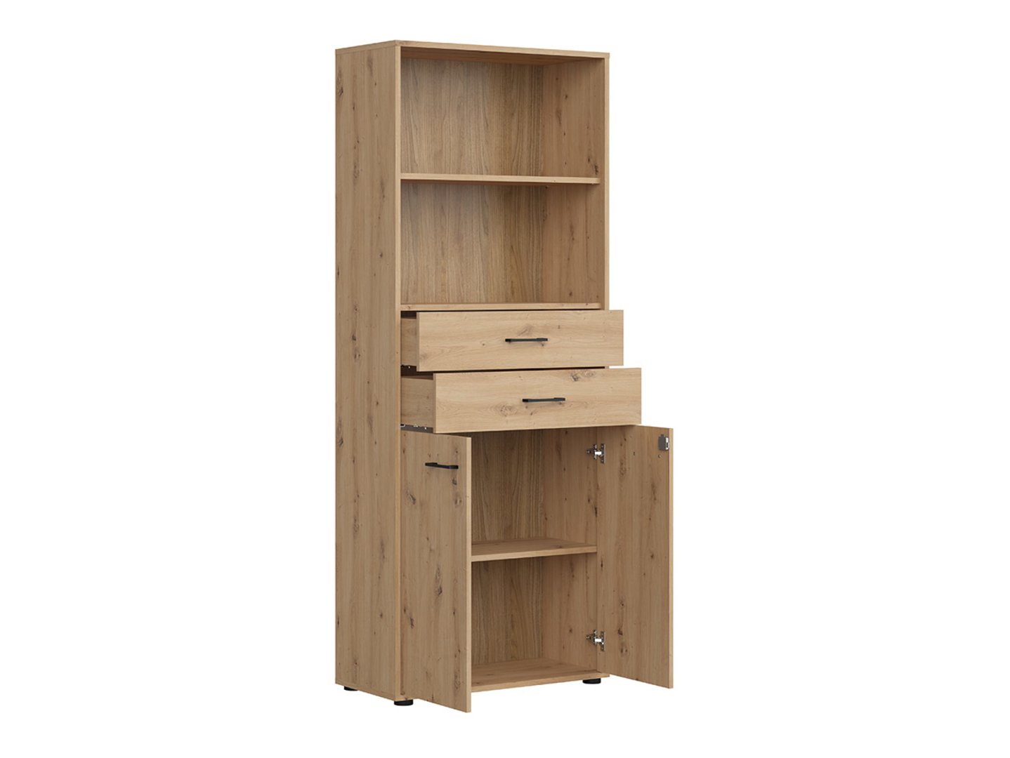 Divdurvju grāmatu skapis ar divām atvilktnēm, aizvērts, SPACE OFFICE, 80 cm, ozolkoka imitācija