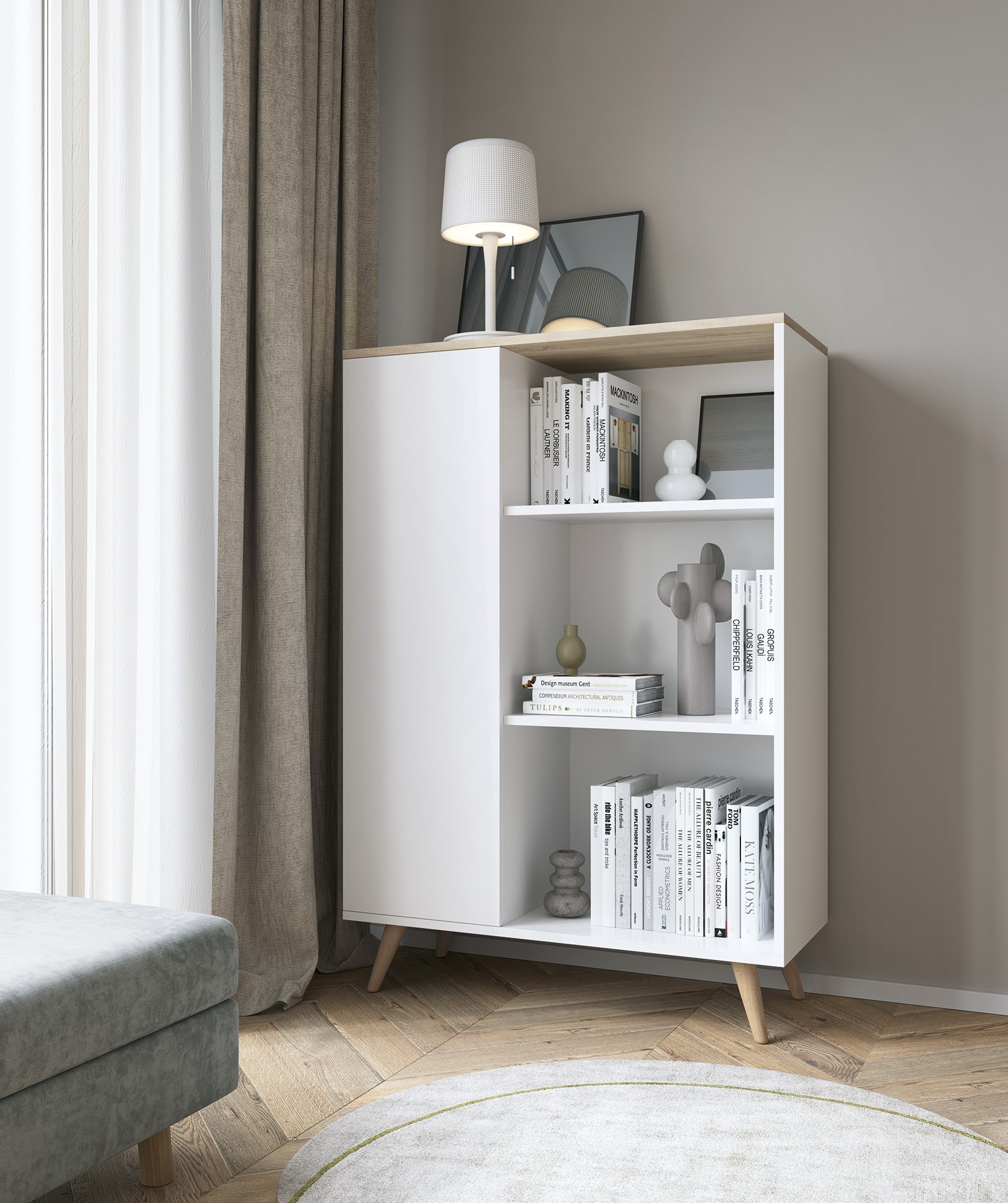 FONZI grāmatu plaukts 90x40 balts/Sonoma ADRK — 2 attēls