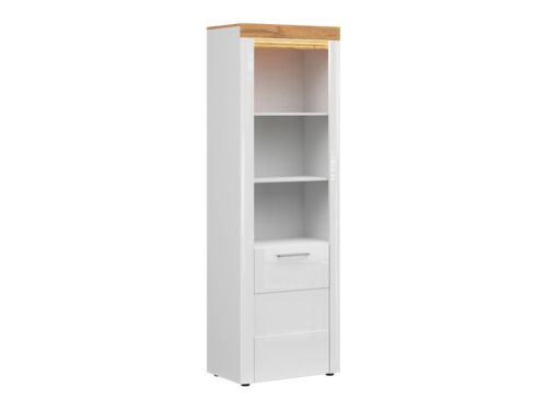 HORTON grāmatu plaukts ar vienviru durvīm 68 cm, Grandson zeltainais ozols/spīdīgi balta krāsa