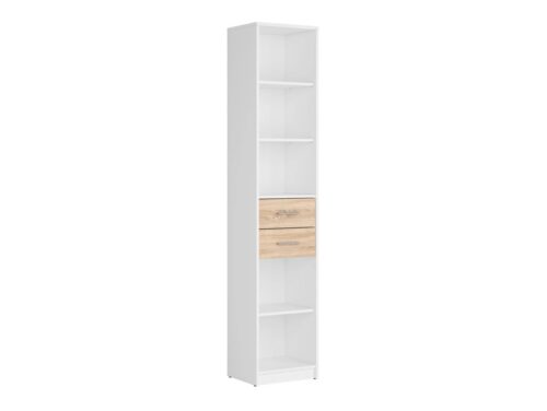 Atvērts grāmatu plaukts ar divām atvilktnēm NEPO PLUS 40 cm baltā/sonoma ozolkoka krāsā