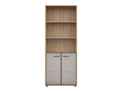 SPACE OFFICE grāmatu plaukts ar stikla durvīm, 80 cm, māksliniecisks ozols/matēti melns