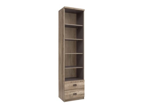 MALCOLM grāmatu plaukts ar divām atvilktnēm, 50 cm, monumentālā ozola imitācija/monumentālā ozola imitācija ar rakstu