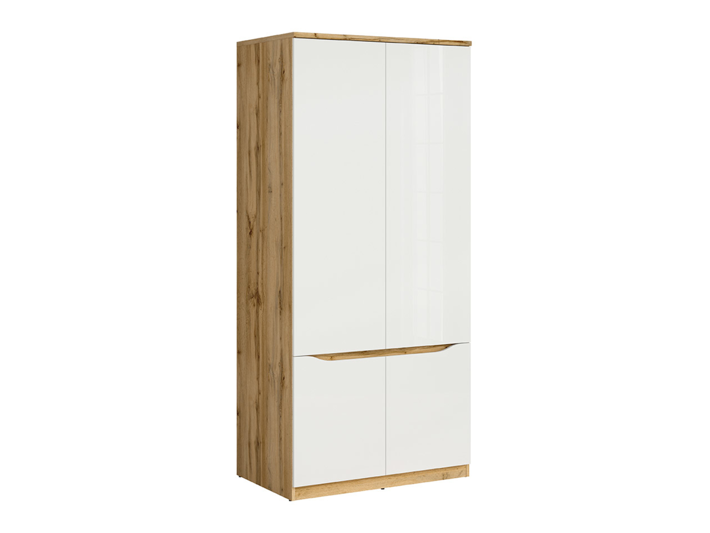 NUIS četrdurvju skapis, 90 cm, Wotan ozols/spīdīgi balta krāsa