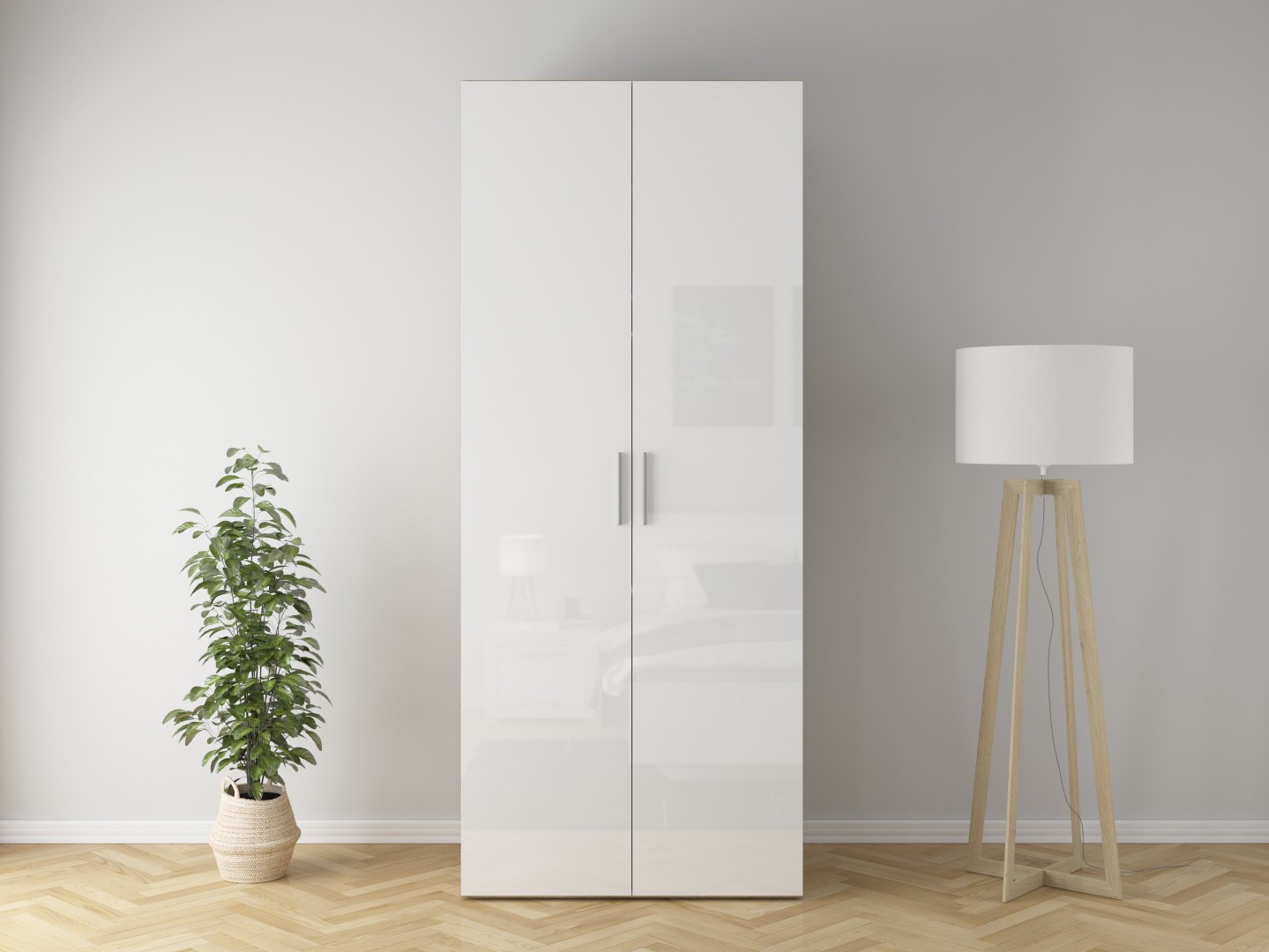 FLEX divdurvju skapis 100 cm, Sonoma ozols/balta spīdīga krāsa — изображение 3