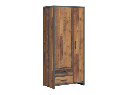 Divu durvju skapis ar divām atvilktnēm WESTON 90 cm, antīks stils, tumša priede/matracis