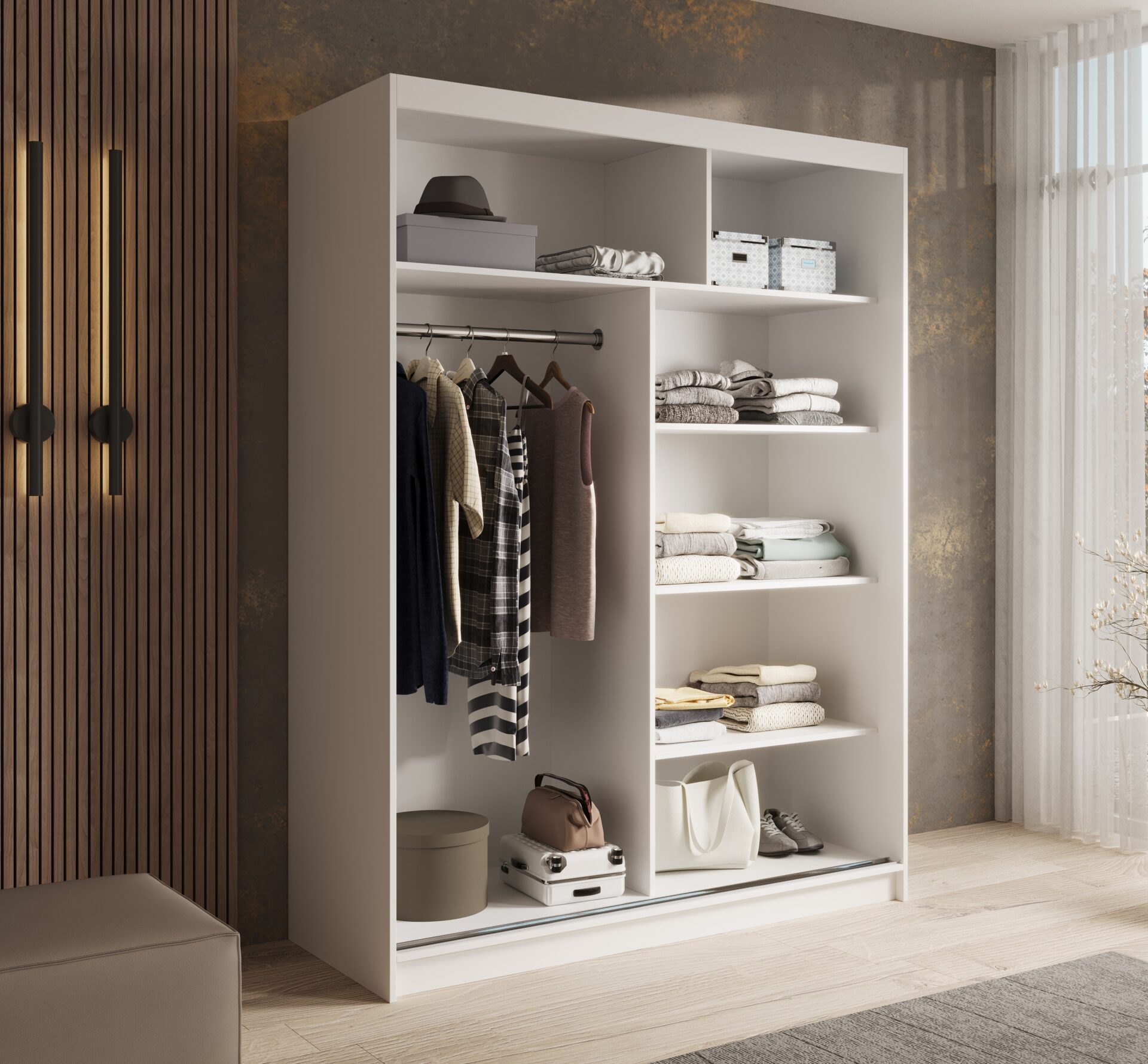 Cardi 150 bīdāmais skapis, balts, ADRK — 3 attēls