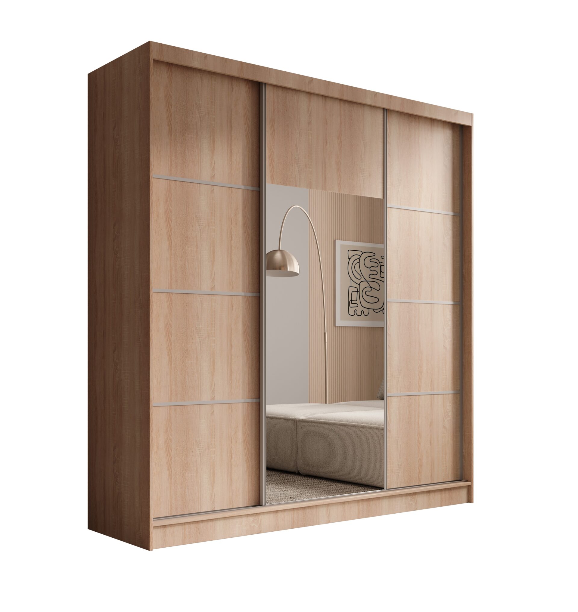 Keri 200 bīdāmais skapis, Sonoma/Sudraba krāsā, ADRK
