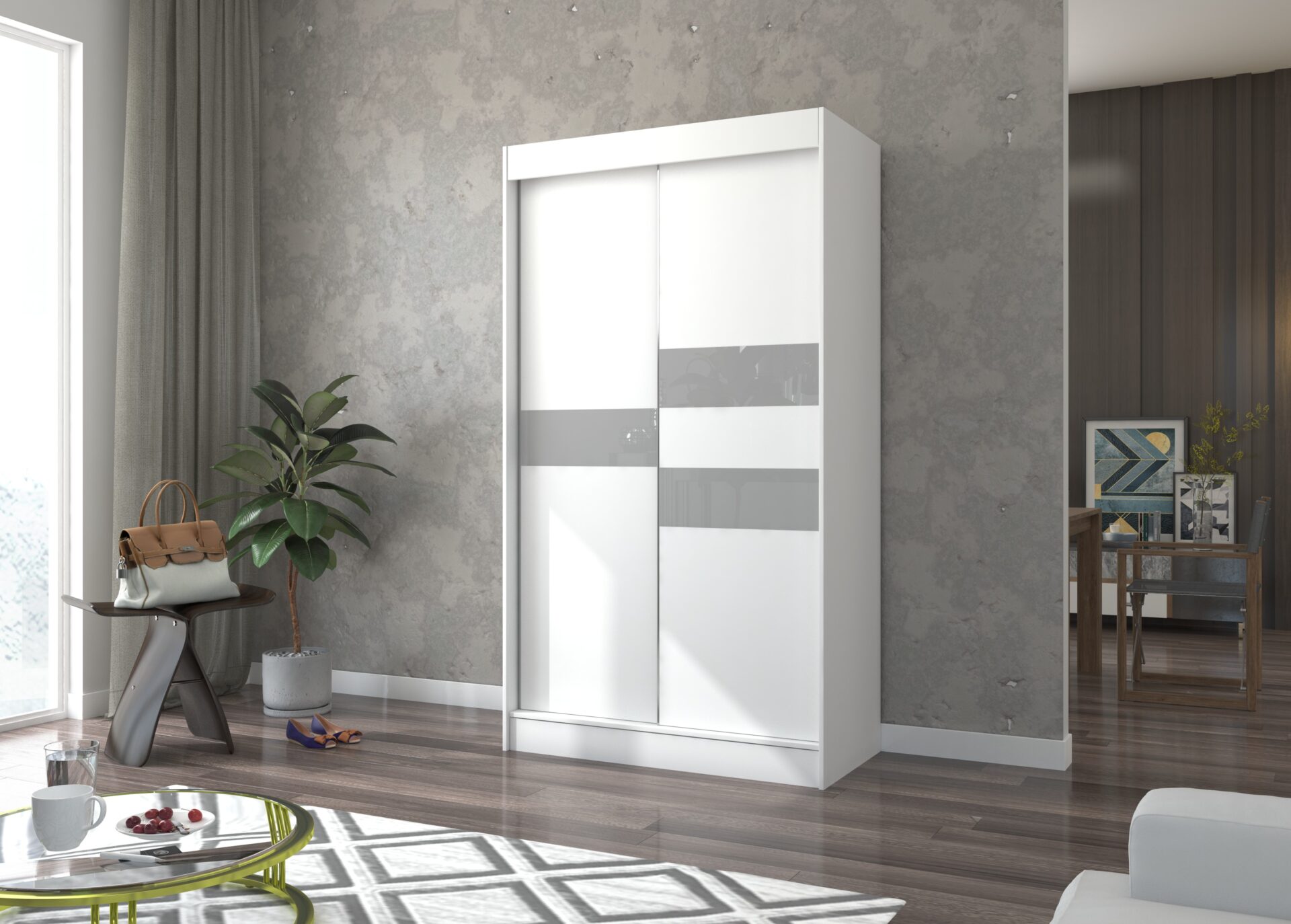 BATIA 120 balts/pelēks Lacobel ADRK bīdāmais skapis — изображение 2