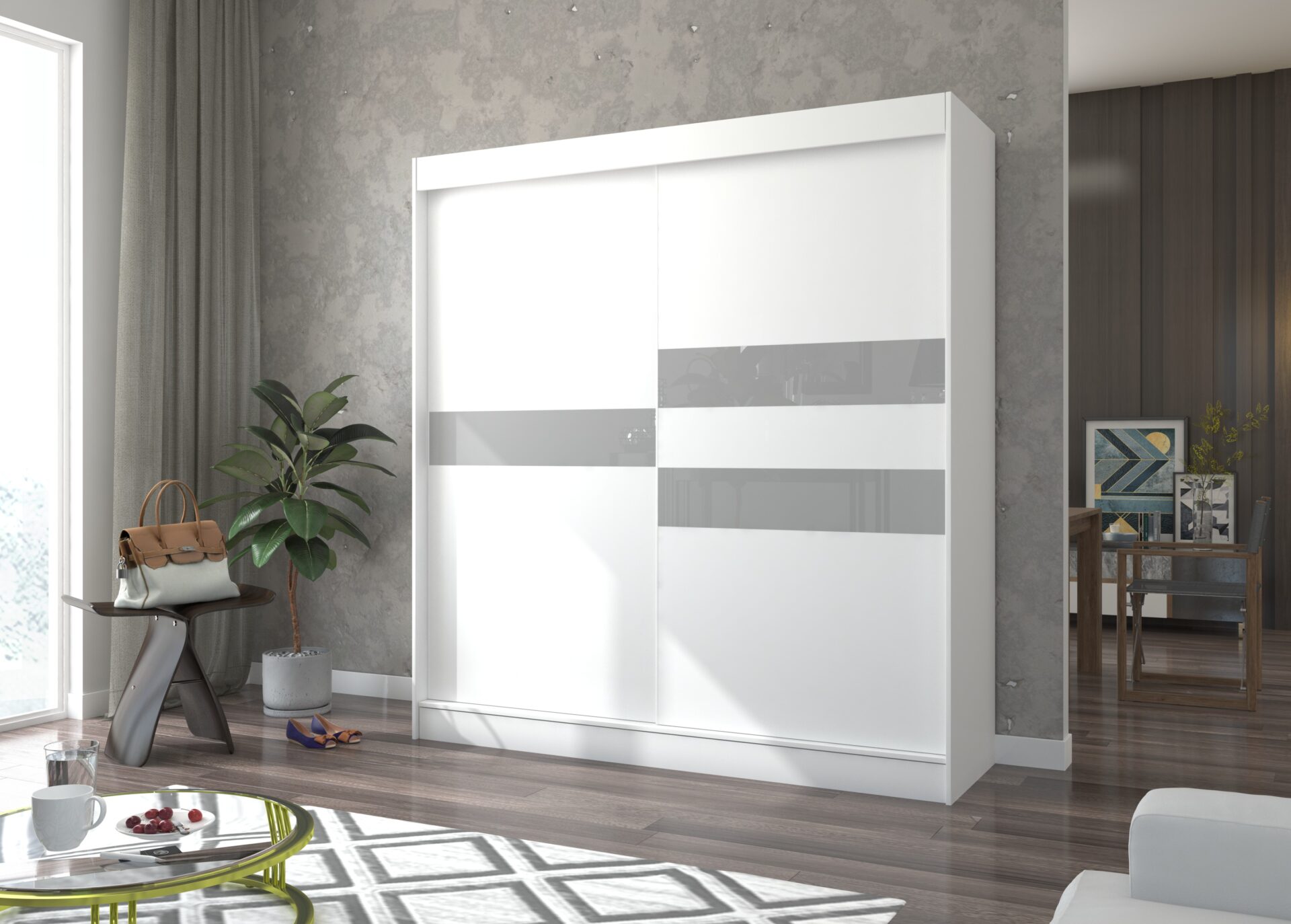 BATIA 200 balts/pelēks Lacobel ADRK bīdāmais skapis — изображение 2