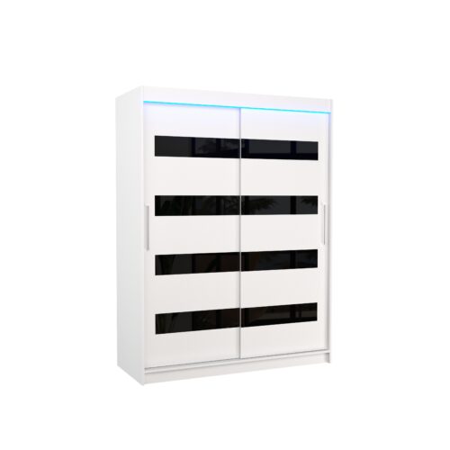 Bīdāms skapis ar Lacobel un LED apgaismojumu MARTINEZ 150 balts/melns Lacobel ADRK